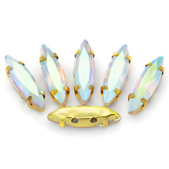 Стразы в золотых цапах Лодочка 4х15 мм АВ 10 шт.