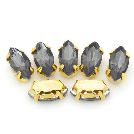 Стразы в золотых цапах Лодочка 4х8 мм Серый 10 шт.