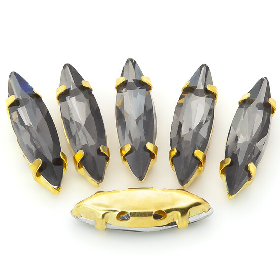 Стразы в золотых цапах Лодочка 4х15 мм Серый 10 шт.