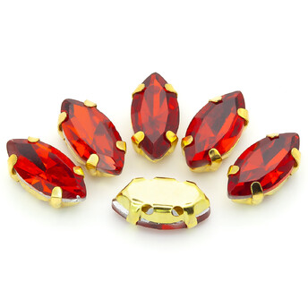 Стразы в золотых цапах Лодочка 5х10 мм Красный 10 шт.