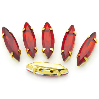 Стразы в золотых цапах Лодочка 4х15 мм Красный 10 шт.