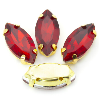 Стразы в золотых цапах Лодочка 7х15 мм Красный 10 шт.