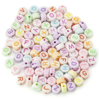 Пластиковые бусины Таблетка алфавит ABC 7х4 мм 25 г (+-180 шт.) Разноцветные
