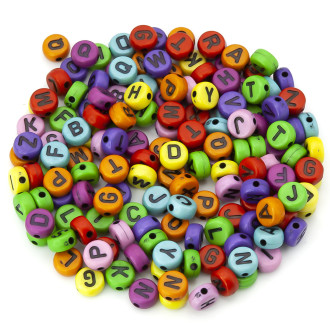 Пластикові намистини Таблетка алфавіт ABC 7х4 мм 25 г (+-195 шт.) Різнокольорові