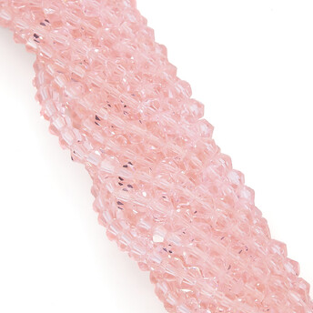 Бусины хрустальные Биконус 4х4,2 мм Ø 1 мм (+-95 шт.) Розовый светлый