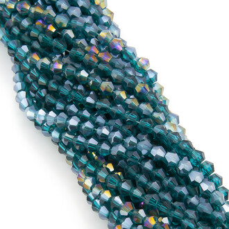 Бусины хрустальные Биконус 4х4,2 мм Ø 1 мм (+-95 шт.) Бирюзовый АВ