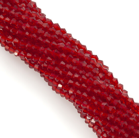 Бусины хрустальные Биконус 3,5х3 мм Ø 0,8 мм (+-115 шт.) Красный прозрачный