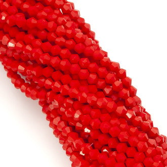 Бусины хрустальные Биконус 4х4,2 мм Ø 1 мм (+-95 шт.) Красный непрозрачный