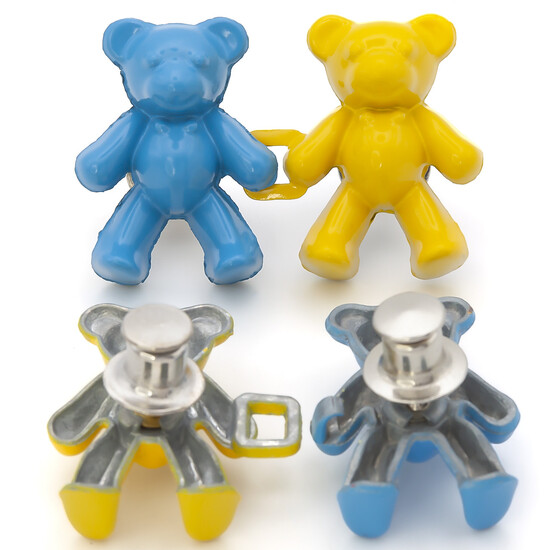 Зажим-застежка для джинс Мишки, 1 уп., размер 40х26мм, цвет Сине-желтый