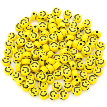 Бусины таблетка смайл 7х4 мм Желтый с черным +-25 г (+-200 шт.)