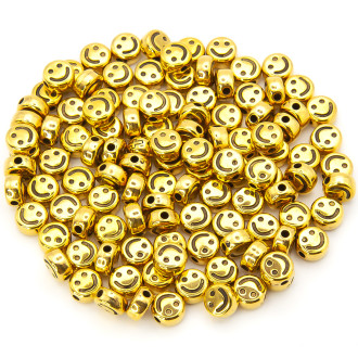Бусины таблетка смайл 7х4 мм Золотистый с черным +-25 г (+-200 шт.)