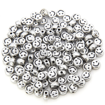 Бусины таблетка смайл 7х4 мм Серебристый с черным +-25 г (+-200 шт.)