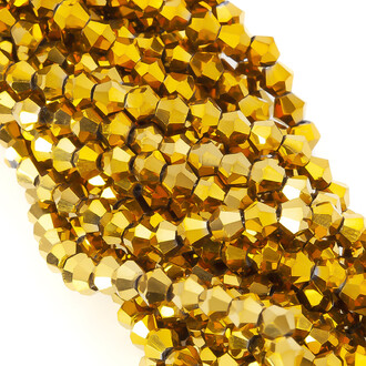 Бусины хрустальные Биконус 4х4,2 мм Ø 1 мм (+-95 шт.) Золотистый