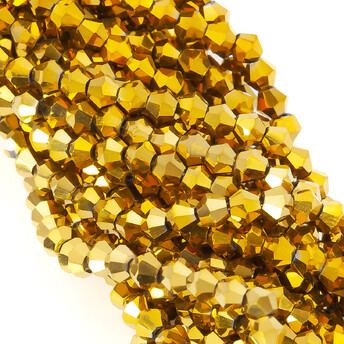 Бусины хрустальные Биконус 4х4,2 мм Ø 1 мм (+-95 шт.) Золотистый