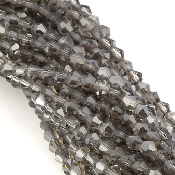 Бусины хрустальные Биконус 4х4,2 мм Ø 1 мм (+-95 шт.) Серый АВ