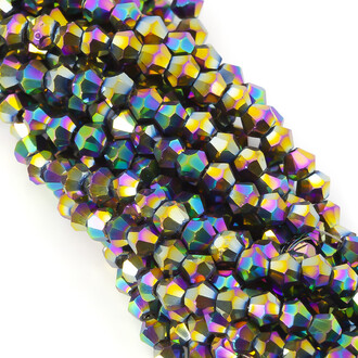 Бусины хрустальные Биконус 4х4,2 мм Ø 1 мм (+-95 шт.) Радужный металлизированный