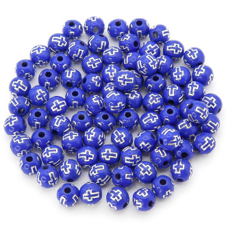 Бусины круглые Крестик серебристый 8 мм Синий темный +-25 г (+-90 шт.)