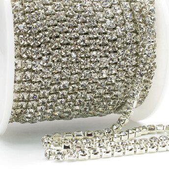 Стразовая цепь ss8 (2,5 мм) 1 м Crystal silver