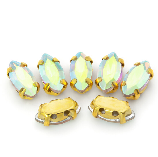 Стразы в золотых цапах Лодочка 4х8 мм АВ 10 шт.