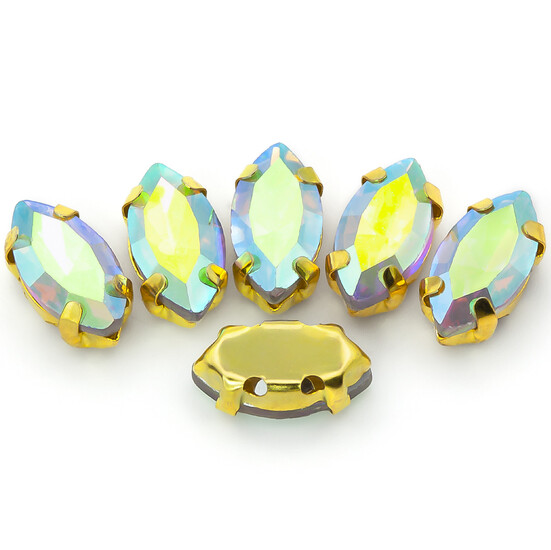 Стразы в золотых цапах Лодочка 5х10 мм АВ 10 шт.