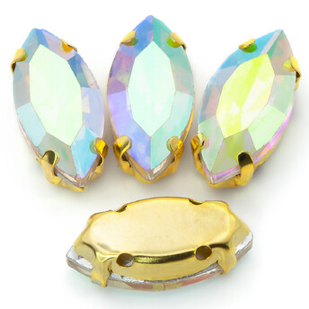 Стразы в золотых цапах Лодочка 9х18 мм АВ 10 шт.