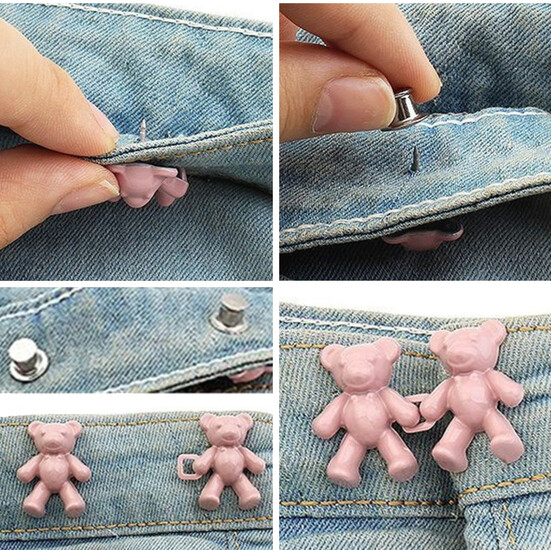 Зажим-застежка для джинс Мишки, 1 уп., размер 40х26мм, цвет Розовый светлый
