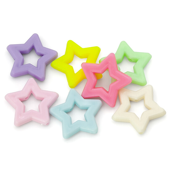 Бусины пластиковые Звездочка 27х5 мм отв. 2 мм Разные цвета +-25 г (+-17 шт.)
