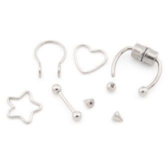 Набор подарочный Пирсинга металлического, всего 5шт., цвет Серебристый