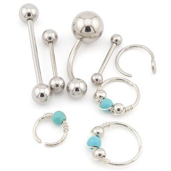Набор подарочный Пирсинга металлического, всего 8шт., цвет Серебристый