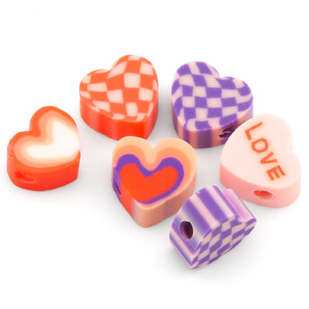 Бусины из полимерной глины Сердечка 8х9х4 мм Разные цвета 10 шт.