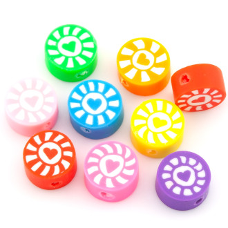 Бусины из полимерной глины Round Love Sunshine 10,5х4,5 мм Разные цвета 10 шт.
