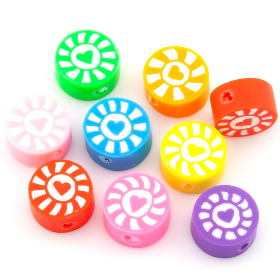 Бусины из полимерной глины Round Love Sunshine 10,5х4,5 мм Разные цвета 10 шт.