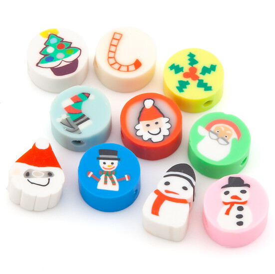 Бусины из полимерной глины Christmas 10х4,5 мм Разные цвета 10 шт.