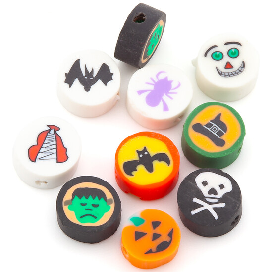 Бусины из полимерной глины Halloween 10х4,5 мм Разные цвета 10 шт.