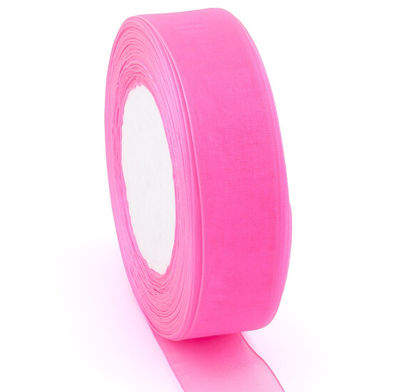 Лента органза 2,5 см Розовый неон 1 рулон +-45 м