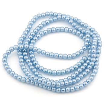 Бусины стекло под жемчуг Шар 4 мм ±210 шт. 80 см Синий светлый