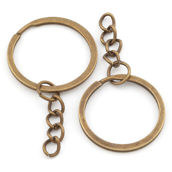 Основа для брелка колечко с цепью 28х53 мм Бронзовый 10 шт.