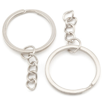 Основа для брелка колечко с цепью 28х53 мм Платина 10 шт.