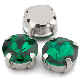 Стразы в цапах Круглые огранка 10 мм Зеленый 10 шт.