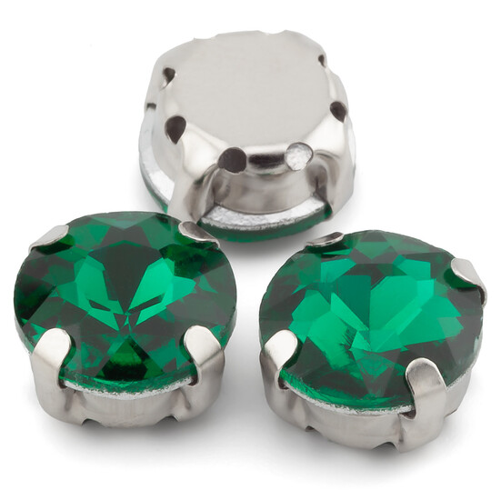 Стразы в цапах Круглые огранка 10 мм Зеленый 10 шт.