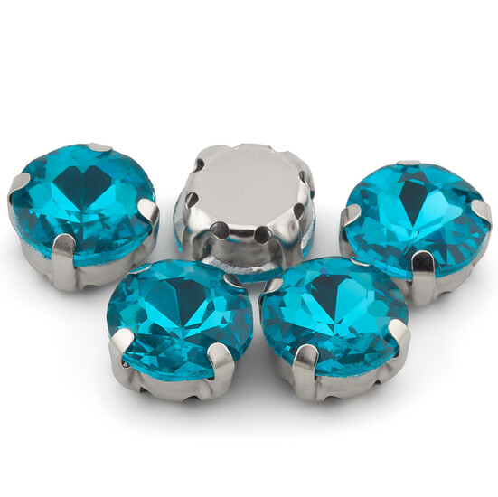 Стразы в цапах Круглые огранка 10 мм Голубой 10 шт.