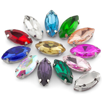 Стразы в цапах пришивные Лодочка 7х15 мм Разные цвета 10 шт.