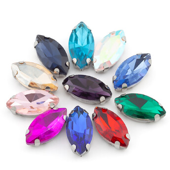 Стразы в цапах пришивные Лодочка 9х18 мм Разные цвета 10 шт.