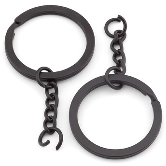 Основа для брелка колечко с цепью 30х55 мм Черный 10 шт.