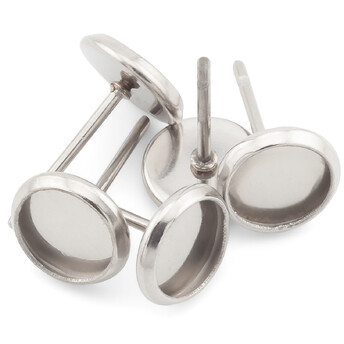 Основа для серьг Гвоздики с платформой нержавеющая сталь 6х12,5 мм Платина 5 пар