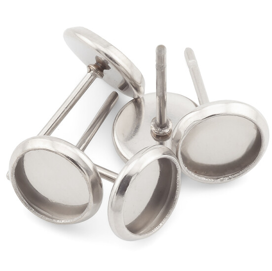 Основа для серьг Гвоздики с платформой нержавеющая сталь 6х12,5 мм Платина 5 пар