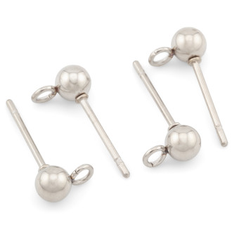 Основа для серьг гвоздики Шарик (4 мм) нержавеющая сталь 15х0,8 мм Платина 5 пар