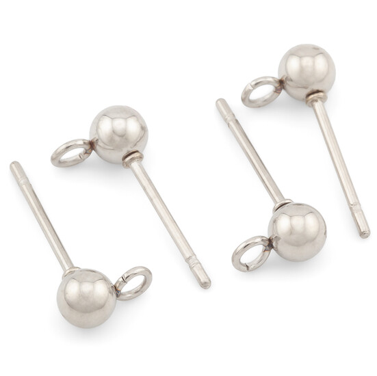 Основа для серьг гвоздики Шарик (4 мм) нержавеющая сталь 15х0,8 мм Платина 5 пар