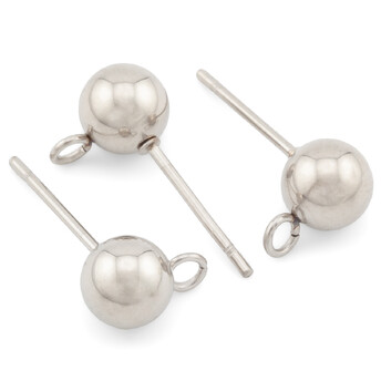 Основа для серьг гвоздики Шарик (6 мм) нержавеющая сталь 17х0,8 мм Платина 4 пары