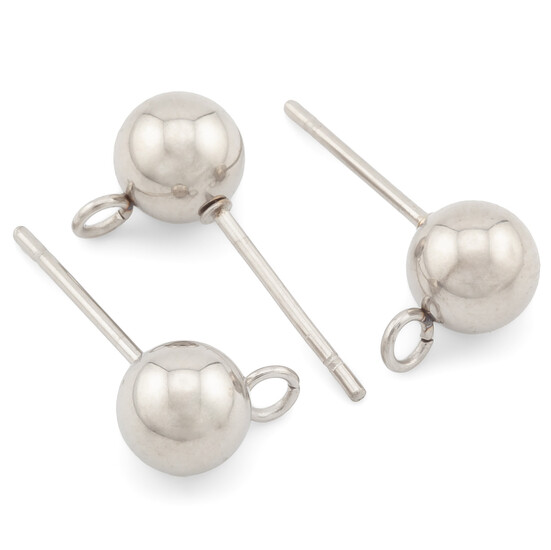 Основа для серьг гвоздики Шарик (6 мм) нержавеющая сталь 17х0,8 мм Платина 4 пары